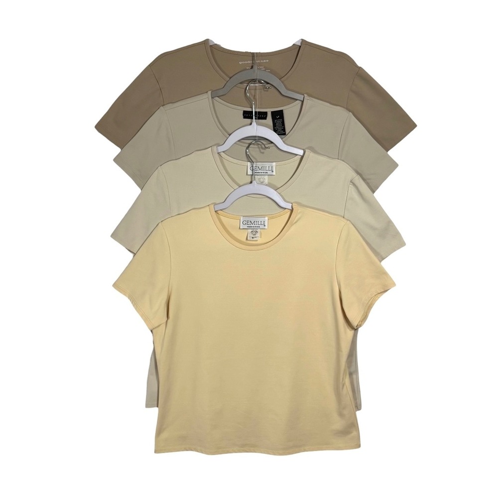 Lot 4 Y2K Baby T Shirts Size L Cap Sleeve‎ Neutral Stretch Knit Tops Minimalist
